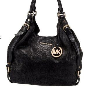 NWT Michael Kors Black Embossed Bedford Leather Snakeskin Shoulder Bag Purse